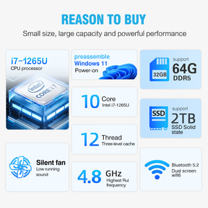 Sharerdp Personnalisé Nouveau Processeur de 12e Génération Core I5/I7 1215U 1235U 1265U DP Type-C HD DDR5 NUC Barebones Gamer Mini PC Ordinateur X5712 - Product Image 4