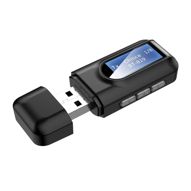 Newest BT 5.0 Transmitter and Receiver 2 in 1 with 3.5mm Jack and Lids to Cover the USB Mini Wireless Audio Receiver T11