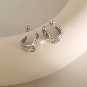 Dainty Stainless Steel 18K <b>Gold</b> Plated Geometric Waterproof <b>Hoop</b> Earrings <b>Chunky</b> Stud Earring - Product Image 2