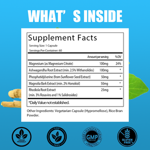Complément alimentaire OEMCortisol avec magnésium et ashwagandha pour soutenir l'humeur, la réponse équilibrée du cortisol, la relaxation et le sommeil profond - Product Image 2