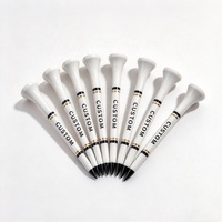 Boîte à cigarettes noire personnalisée en promotion, assortiment de tailles, avec tees de golf en bois de bambou naturel blanc et logo personnalisé sur le dessus