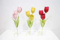 Buket Tulip Kuning PVC Silikon Sentuhan Asli Buatan Tangan 50cm Bunga Pengantin Artifisial untuk Pernikahan atau Wisuda Dekorasi Rumah