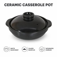 Casserole en céramique noire mate avec couvercle, pot peu profond en grès émaillé noir, résistant au four, larges poignées, vente en gros