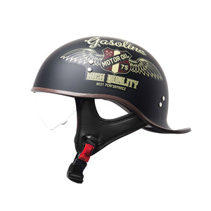 Casco de motocicleta de media cara con visera incorporada, gráficos retro vintage para Harley Cafe Racer. - Product Image 1