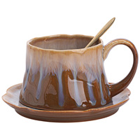 Ensemble tasse et soucoupe à café artistique vintage de luxe léger en céramique Kiln-Change High-Looks 300 ml pour le thé de l'après-midi à la maison