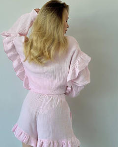 En Existencia, Ropa <span class=keywords><strong>de</strong></span> Dormir para Mujer, Camisón Transpirable, Conjunto <span class=keywords><strong>de</strong></span> Pijama 100% Algodón, Ropa <span class=keywords><strong>de</strong></span> Estar en Casa, Conjunto <span class=keywords><strong>de</strong></span> Pijama con Volantes para Mujer - Product Image 4