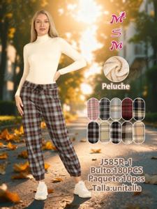 Pantalon sarouel en flanelle à carreaux, taille élastique, coupe ample, longueur cheville, tenue décontractée pour l'automne - Product Image 4