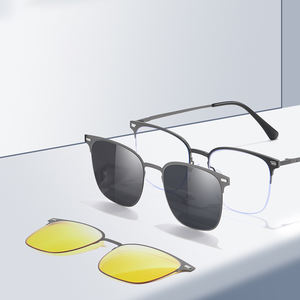Unisex Fashionable Print Yellow Lens Magnetic Lightweight Square Half Rim Metal Stainless Sunglasses <strong>TAC</strong> Polarized Clips - Product Image 2