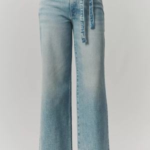 Pantalones largos de mujer OEM de moda, de cintura alta elástica, estilo palazzo, ajustados, lavados, acampanados, de primavera - Product Image 2