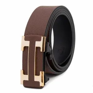 Ceinture en cuir PU avec logo d'usine à boucle en alliage automatique personnalisée pour hommes ceintures à boucle automatique sans dents et durables pour hommes