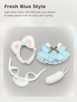 Tenue de Princesse pour Poupée en Coton de 10 cm Personnalisée : Robe de Demoiselle d'Honneur Chat Mignonne avec Bandeau Oreilles de Chat, Tablier et Queue
