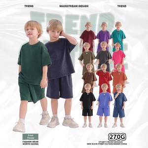 Ensemble court classique en coton uni pour garçons, vêtements de sport deux pièces doux pour le quotidien et le sport - Product Image 1