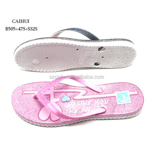 barato al por mayor de PVC de plástico playa de ECO amigable Flip Flop para las mujeres dama brillo flor sandalias de - Product Image 4