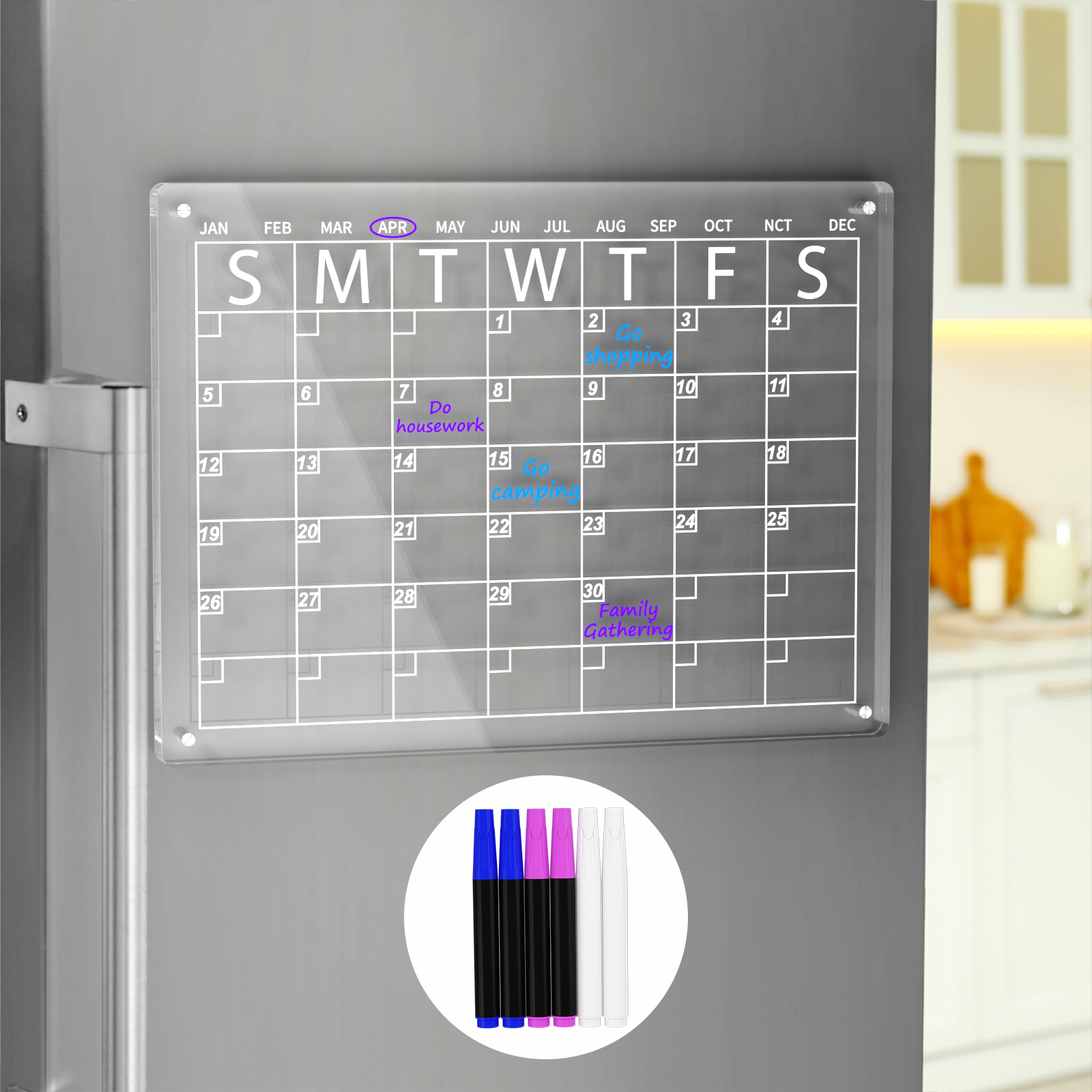 Amostra grátis Limpar Magnetic Dry Apagar Calendário acrílico Fridge Board Calendário acrílico para parede