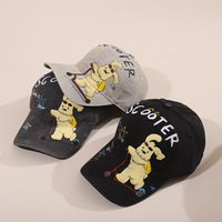 Casquette de baseball vintage en coton lavé et respirant, imprimé chien de dessin animé et scooter, style ethnique urbain, réglable, pour femme