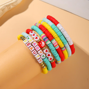 Colorful Polymer Clay Letter <b>Bracelets</b> Stackable For <b>Couples</b> Beach Vacation Style Unisex Jewelry Gift SY0324-1 - Product Image 1