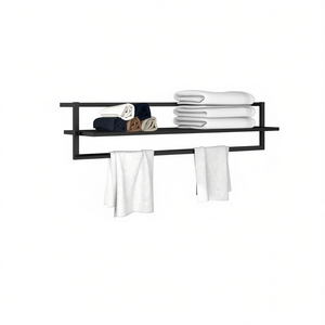 Toallero de hierro negro de 37.4 pulgadas x 9.8 pulgadas x 8.7 pulgadas con 2 barras, diseño minimalista para almacenamiento en el baño - Product Image 1