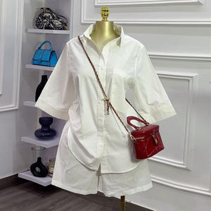 9828 Set Estivo da <span class=keywords><strong>Donna</strong></span> in <span class=keywords><strong>Lino</strong></span>, Abbigliamento Boutique, Camicia a Maniche Corte e <span class=keywords><strong>Pantaloncini</strong></span>, Completo Due Pezzi - Product Image 2