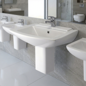Lavabo rond en granit avec support en pierre, évier demi-pied écologique pour salle de bain, idéal pour hôpitaux et centres commerciaux - Product Image 4