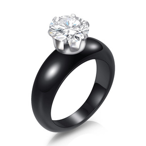 Ceramic Zircon Inlaid 8Mm <b>Couple</b> <b>Rings</b> White And Black Unisex Jewelry Gift For Valentine's Day - Product Image 2