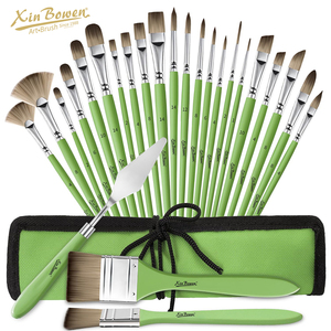 Xin Bowen - Juego de 25 Pinceles Profesionales con Mango de Madera Verde, Pinceles de Pelo de Nailon con Espátula y Bolsa de Lona para Artistas - Product Image 1