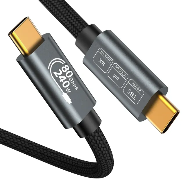 USB4 240W Fast Charging Type C 16K Video Cable 80Gbps Data Transfer PVC Jacket Compatible Thunderbolt 5 Car Monitor