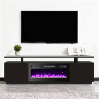 Grand meuble TV en bois avec rangements, étagères et cheminée électrique décorative à LED pour la maison