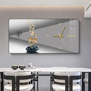 Orologio da Parete Moderno di Lusso Silenzioso, Decorazione per Ristoranti, <span class=keywords><strong>Poster</strong></span> <span class=keywords><strong>con</strong></span> <span class=keywords><strong>Cornice</strong></span> Paesaggistica e Cervi, Dipinto su Porcellana Cristallina - Product Image 1