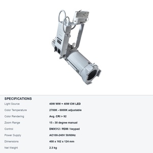 ไฟสปอตไลท์ LED สำหรับงานสถาปัตยกรรม สีขาว 40W ปรับค่าสีได้ 2700K-6000K ซูม 15-30 องศา CRI 92 DMX ไร้พัดลม ปรับความสว่างได้ อลูมิเนียมอัลลอยด์ รุ่น LV-Z40T - Product Image 6