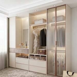 Armoire en bois massif blanc classique Balom avec portes en verre, dressing de luxe, meubles de chambre à coucher élégants à la française - Product Image 6