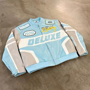Custom High Quality Patchwork Embroidery Quilted Motorcycle Racing <strong>Car</strong> Vintage Leather <strong>Race</strong> <strong>Jackets</strong> Men - Product Image 2