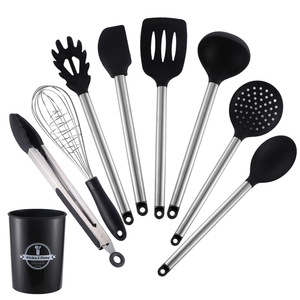 Manjia 100% Eco Friendly Stainless Steel Silicone Kitchen Cooking Utensils Set Tableware Cutlery Set