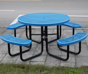 <span class=keywords><strong>Table</strong></span> de pique-nique commerciale bleue en métal 6 pieds 8 pieds de long avec banc extérieur <span class=keywords><strong>Table</strong></span> de patio extérieure en acier à mailles <span class=keywords><strong>Table</strong></span> de <span class=keywords><strong>camping</strong></span> pour dîner - Product Image 3