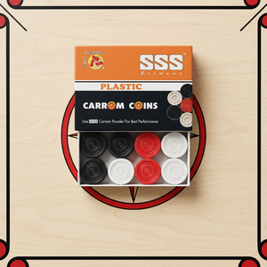 JR MS INDUSTRIES Plastic Round <b>Carrom</b> Coins Indoor Game Discs Black White Red Men Tabletop Sports Set - Product Image 3