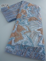 Tissu de vêtement de luxe 4858 Dubaï, nouveau design, avec sequins, perles et dentelle brodée, pour robe de mariée, tissus de dentelle perlée lourds