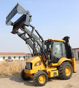 Traktor Kompak dengan Loader dan Backhoe Wheel Mini 4X4 Traktor Excavator Backhoe Loader untuk Dijual