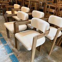 Ensemble de table à manger moderne en bois massif de style crème, rétro français simple, avec 6 chaises à dossier, pour hôtel, café, maison, villa