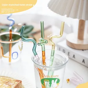 Ensemble de pailles en verre de style japonais, boîte cadeau, transparentes, pour jus, lait, thé, courbées, torsadées, droites - Product Image 2