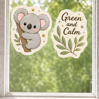 Autocollants personnalisés imperméables en PVC vinyle, motif koala kawaii, décalcomanie de fenêtre en forme de feuille, imprimé UV, autocollant décoratif électrostatique pour verre et mur