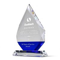 Trophée en verre cristal transparent Prestige avec logo et texte gravés sur mesure pour la reconnaissance des employés d'entreprise, souvenir de service