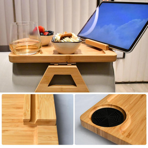 Plateau de canapé en bambou Pinxiang avec porte-gobelet et emplacement pour télécommande, pour collations et boissons, style moderne minimaliste - Product Image 4