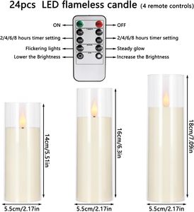 Set of 5 <b>Pillar</b> White Glass Led <b>Candle</b> for Home Decoration - Product Image 5