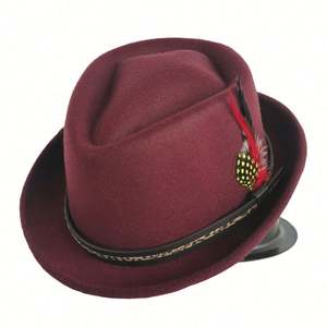 Chapeau Pork Pie Rétro pour Homme Britannique Automne-Hiver, Style Fedora Jazz avec Plume, Idéal pour Tenue Décontractée - Product Image 6