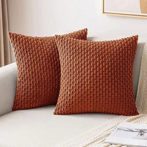 Diskon besar sarung bantal beludru poliester LEMBUT sarung bantal sofa dekoratif rumah warna-warni polos beludru korduroi - Product Image 6