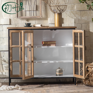 American Country Style Entryway <b>Storage</b> Cabinet With Glass Doors And Drawers For Living Room Decorative Use - Product Image 3