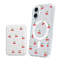 Coque transparente magnétique couleur cerise + sac pour cartes Convient pour iPhone 16 15 14 13 12 Pro Max TPU + PC Back Cover