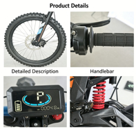 Moto électrique 10000W de puissance de pointe, moteur central sans balais, batterie 72V 40Ah, tout-terrain, CE