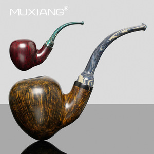 Muxiang Handmade Solid Wood Bent Tobacco Pipe Traditional Smoking Accessory for Men - Product Image 1