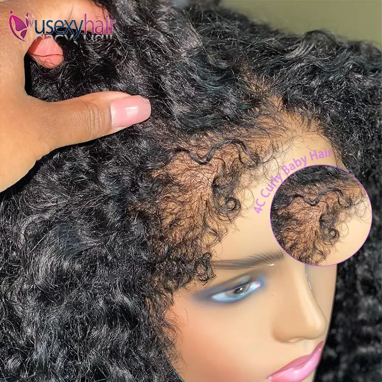 4C Kinky Edges Natural Hairline Wig Kinky Curly 13x4/13x6 HD Lace Front Human Hair Wigs With Curly Baby Hair Lace Closure Wig