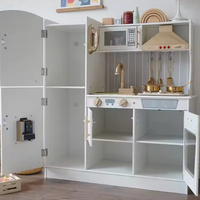 Jeu d'Imitation de Cuisine en Bois Éducatif avec Micro-Ondes Sons et Lumières Réalistes, pour Enfants Garçons Filles
